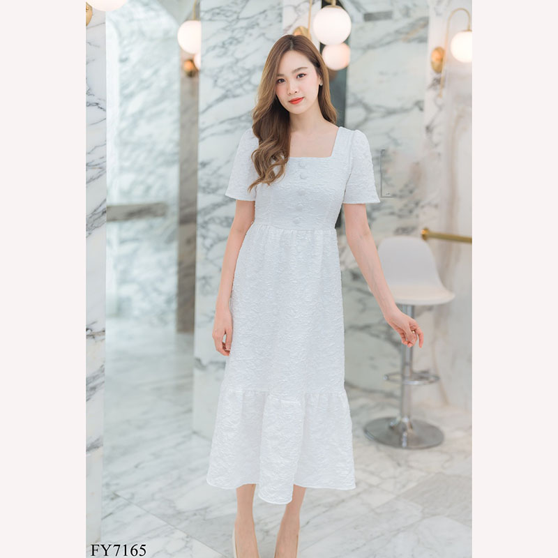 kudapyเดรสยาวสีแดง/สีชมพู/สีขาว แขนกระบอกสั้น ใส่สบายสวยดูดี