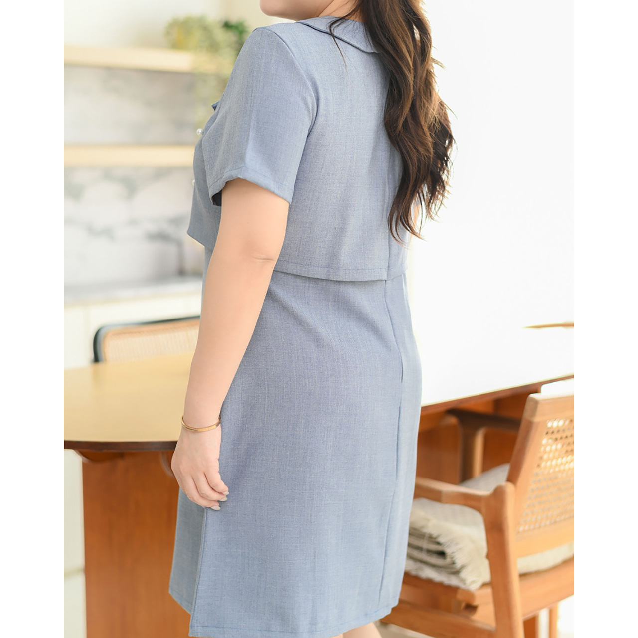 kudapy เดรสแขนสั้น คอปกแบบใหม่สุดคิวท์ มาพร้อมกระดุมมุกตกแต่งให้ลุคคุณหนูน่ารัก