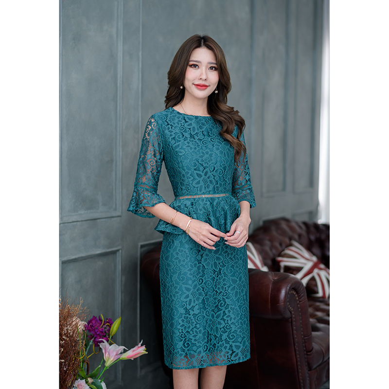 kudapy เดรสสั้นสีเขียว/สีเทา ลูกไม้ผ้านุ่มนิ่ม งานผ้าลูกไม้เนื้อหนานุ่มใส่สบาย งานผ้าลายสวยเรียบหรู