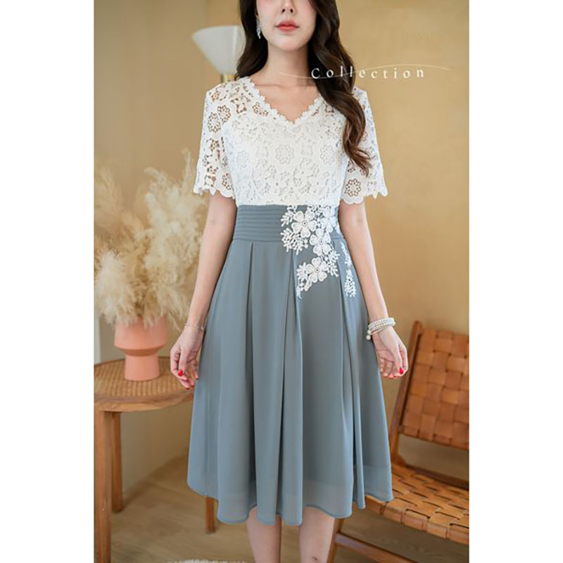 kudapy เดรสสั้นสีเทา/สีชมพู ลูกไม้เนื้อดีทอลายแน่นๆ เนื้อผ้านิ่มรุ่นนี้ลูกไม้ไม่เงาค่ะ สามารถใส่ออกงานได้ เที่ยวได้