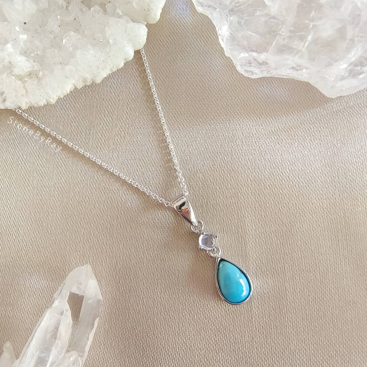 สร้อยคอเงินจี้หินเทอร์ควอยส์ดีไซน์กับหินมูนสโตน Turquoise+Moonstone