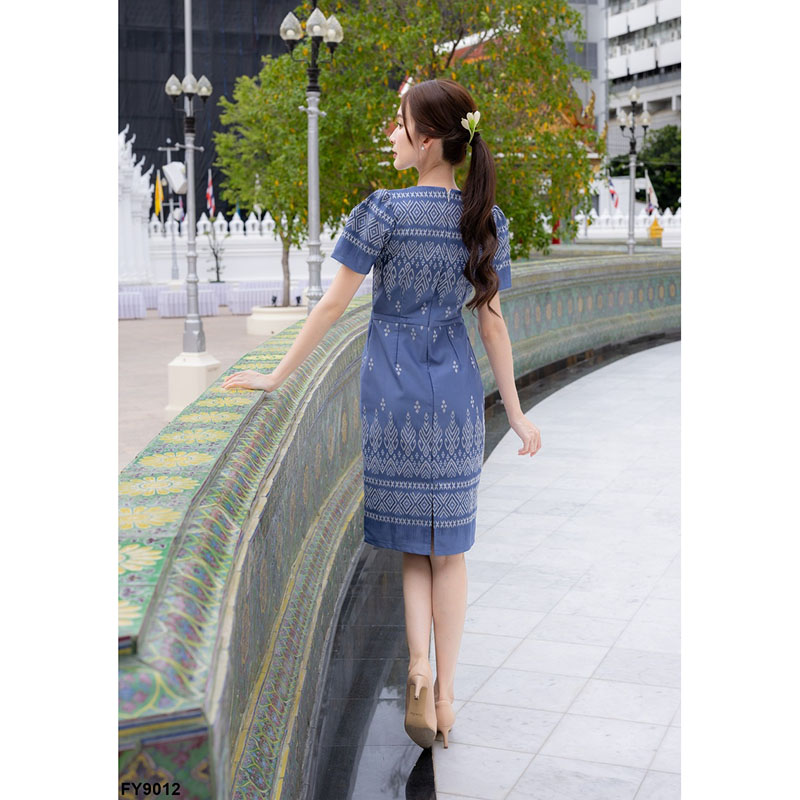 kudapy เดรสสั้นสีม่วง/สีกรม/สีชมพู ผ้าทอแต่งปกติดกระดุมหน้า