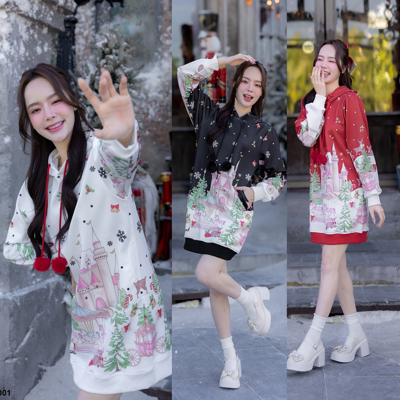 kudapy เสื้อแขนยาวมีฮู้ด collection คริสต์มาส สีแดง/สีดำ/สีขาว