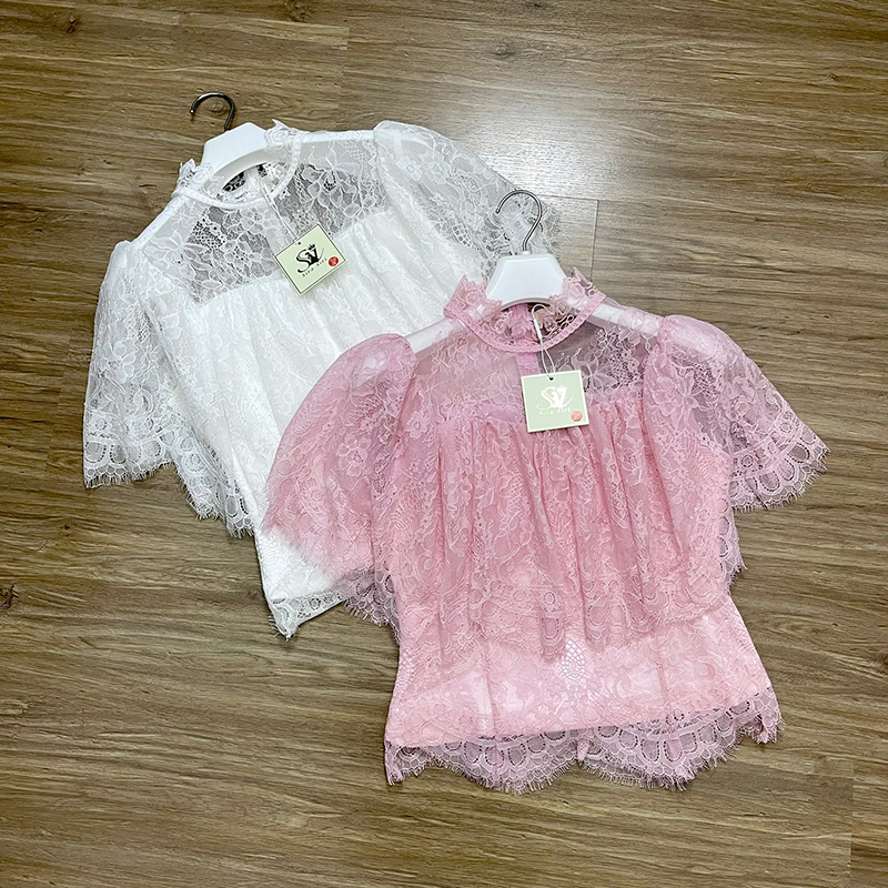 kudapy เซ็ทเสื้อลูกไม้แต่งระบายรอบตัวหน้าหลัง +ผ้าถุงสำเร็จรูป เกรดพรีเมี่ยมอัดกาว ซิปหลัง