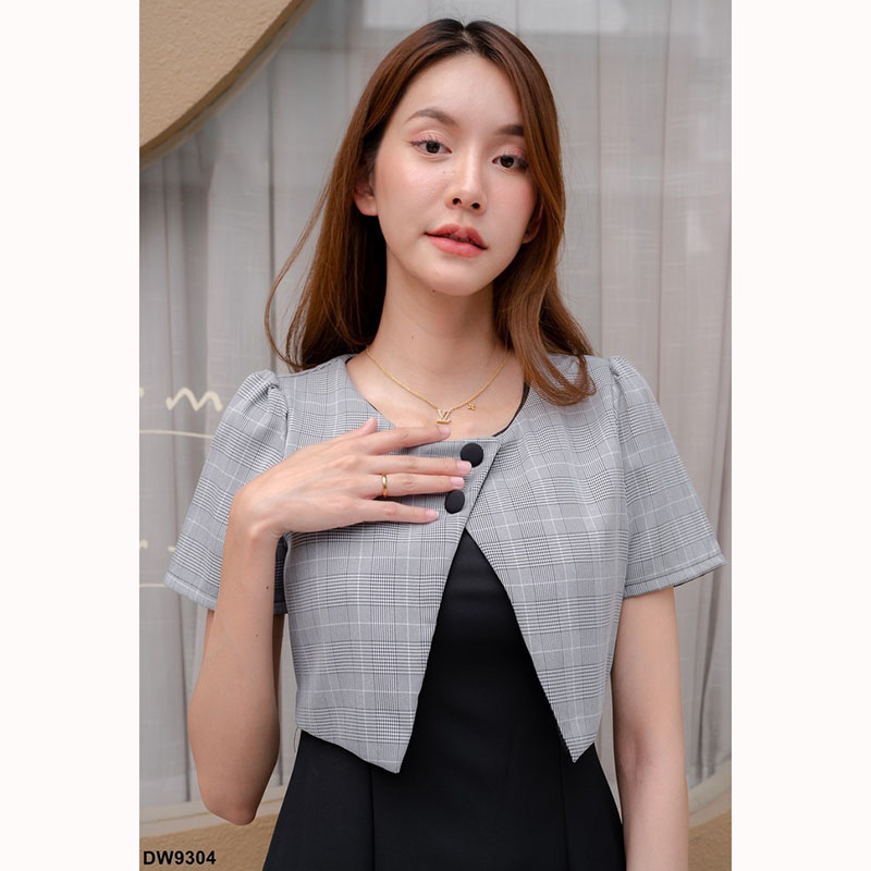 kudapy เดรสสั้นสีชมพู/สีดำ/สีน้ำตาล กั๊กไขว่ลายสก๊อต ใส่สวยดูดีน่ารัก