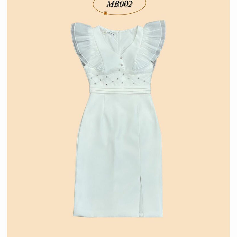 kudapy เดรสสั้นสีขาว/สีดำ/สีชมพู/สีแดง ทรงเข้ารูป แขนกุด ดีเทลอัดผ้าซีฟองช่วงแขน