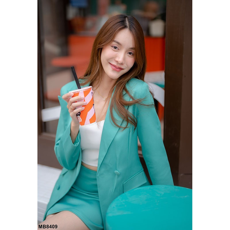 kudapy ชุดเซ็ทสูทสีเขียว/สีชมพู สายเดี่ยวขาว ใส่ทำงาน ใส่ออกงานสวยดูดี เนื้อใส่สบายตัวเอามากๆ