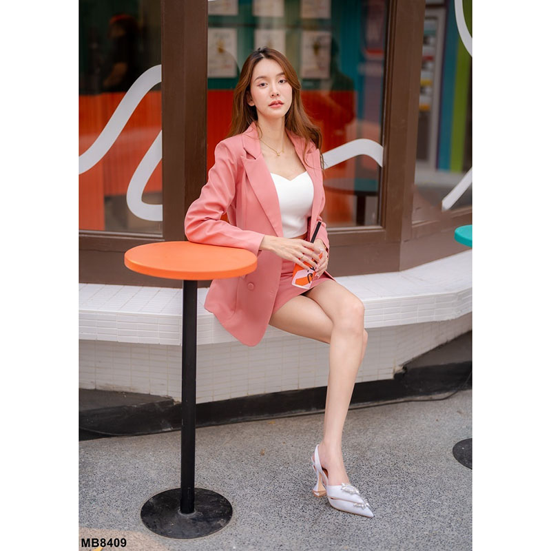 kudapy ชุดเซ็ทสูทสีเขียว/สีชมพู สายเดี่ยวขาว ใส่ทำงาน ใส่ออกงานสวยดูดี เนื้อใส่สบายตัวเอามากๆ