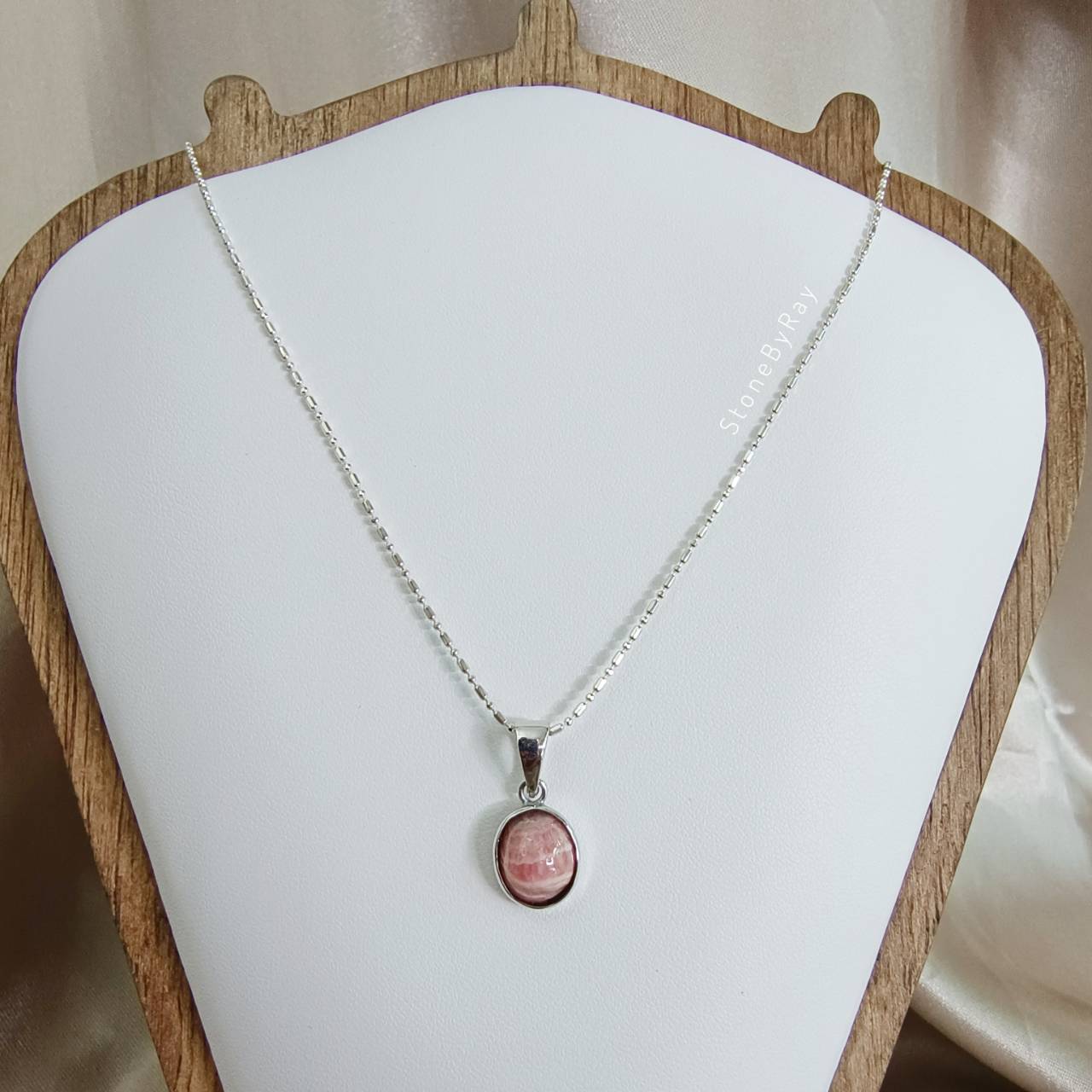 สร้อยคอเงินจี้หินโรโดโครไซต์ Rhodochrosite