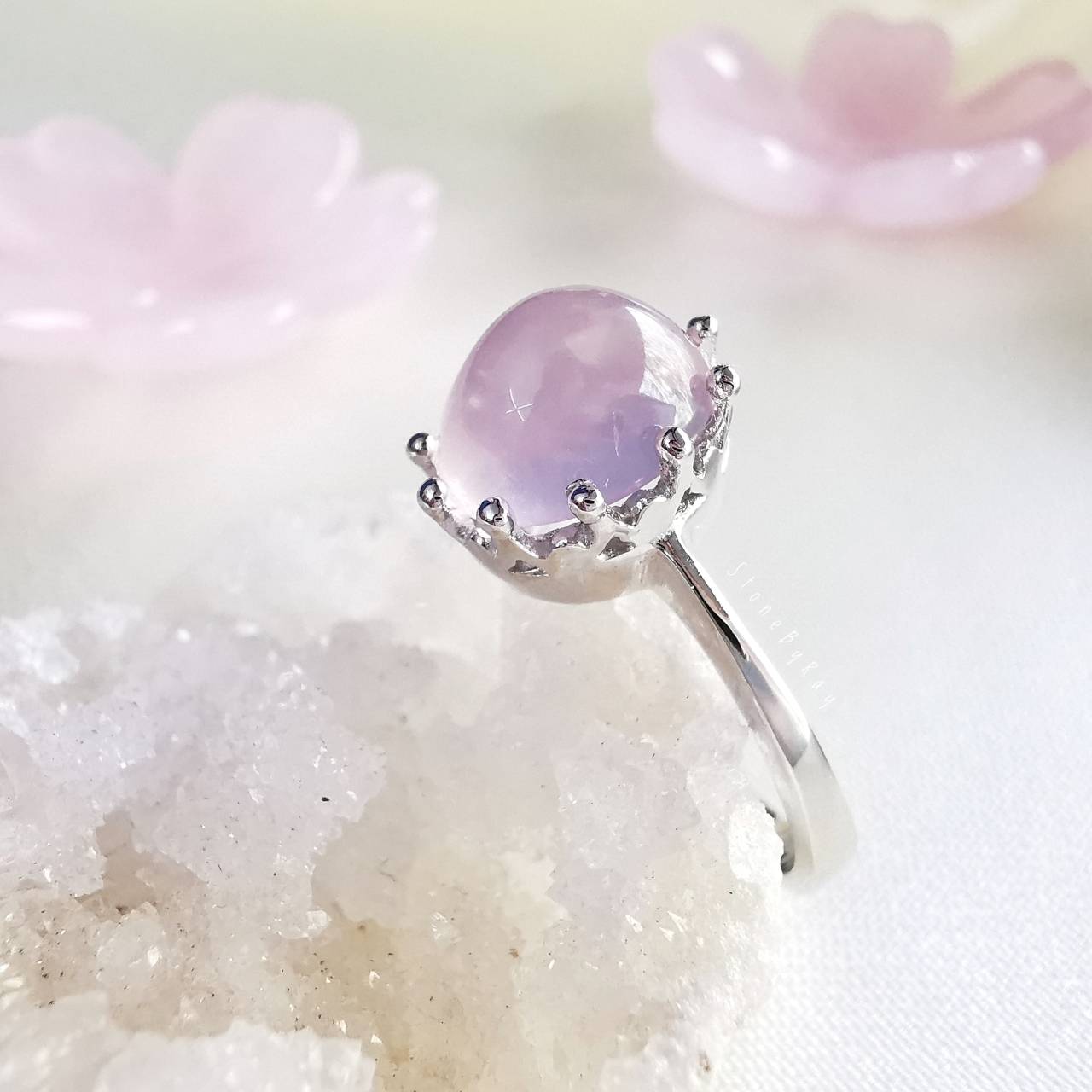 แหวนเงินหินโรสควอตซ์ Rose Quartz