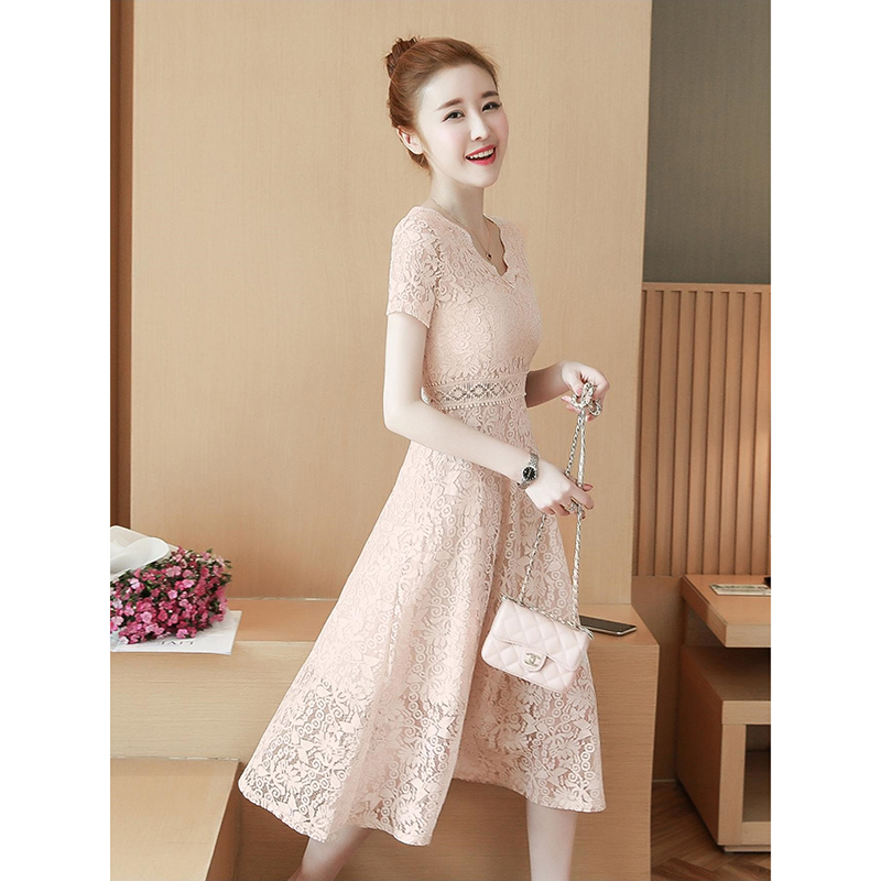 kudapy เดรสสั้นสีม่วง/สีแอปริคอท ลูกไม้คอหยัก สีหวาน แต่งซีทรูลูกไม้ถักช่วงเอว มีซิปซ่อนด้านหลัง มีซับใน ใส่ออกงานได้