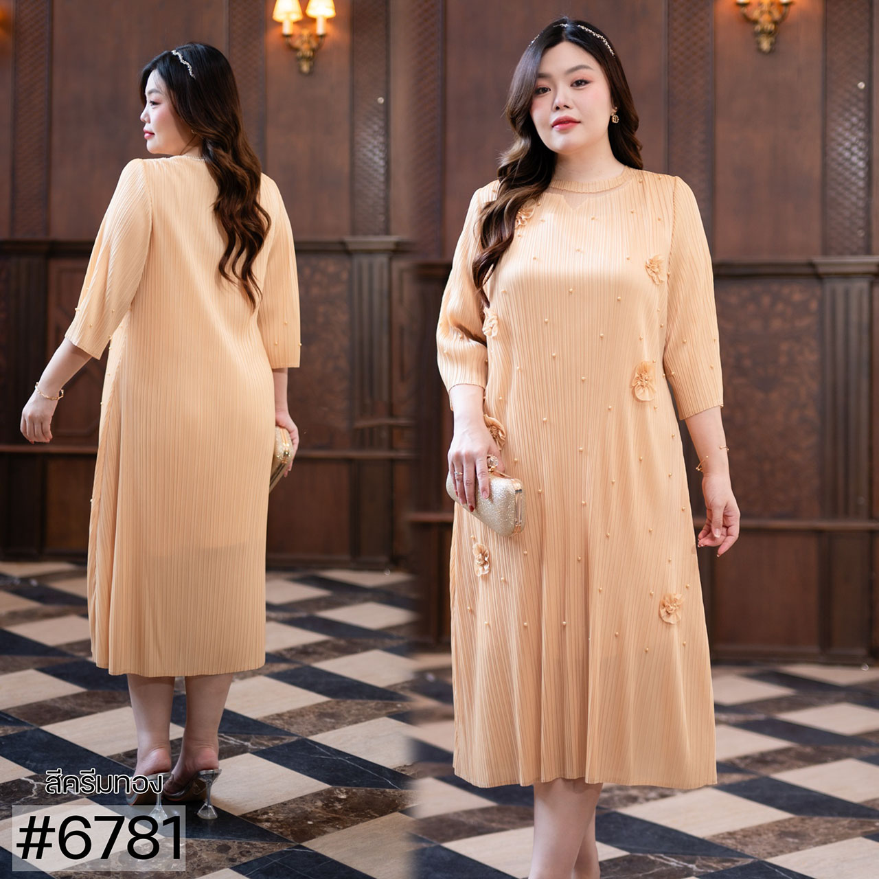 kudapy เดรสยาว อัดพลีท คอปก(พลีทไม่แตก)ตรงชุดคอตอกมุกอย่างดี