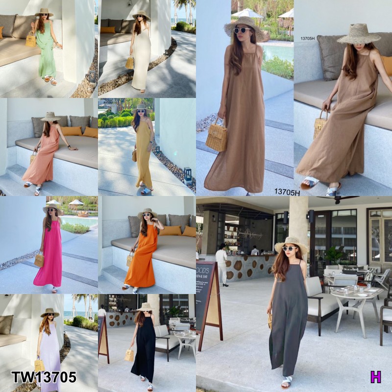 kudapy Maxi Dress เดรสยาวสีครีม ดำ เขียว เหลือง โอรส เทาเข้ม สายเดี่ยว เนื้อผ้าลินิน มีกระเป๋าข้างสองข้าง เรียบ หรู