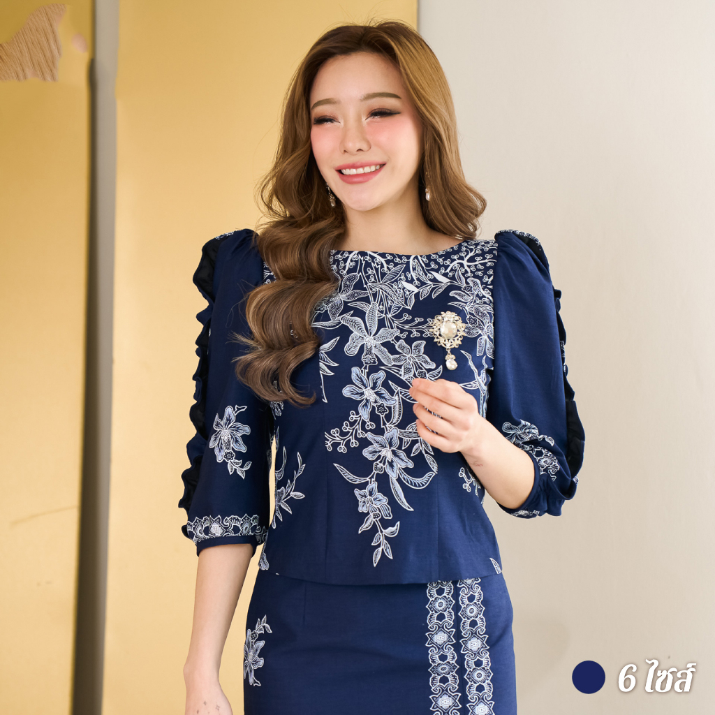 kudapy ชุดกระโปรงลายปาเต๊ะสีดำ/สีน้ำเงิน ผ้าคอนตอนพิมพ์ลายปาเต๊ะ สวยงาม รีดอัดกาวทั้งชุด ผ้าไม่บาง อยู่ทรง รีดกาวทั้งชุด