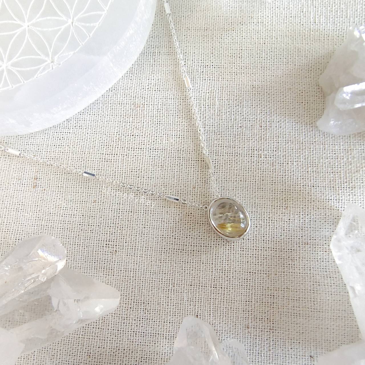 สร้อยคอเงินจี้หินไหมทอง Rutilated Quartz