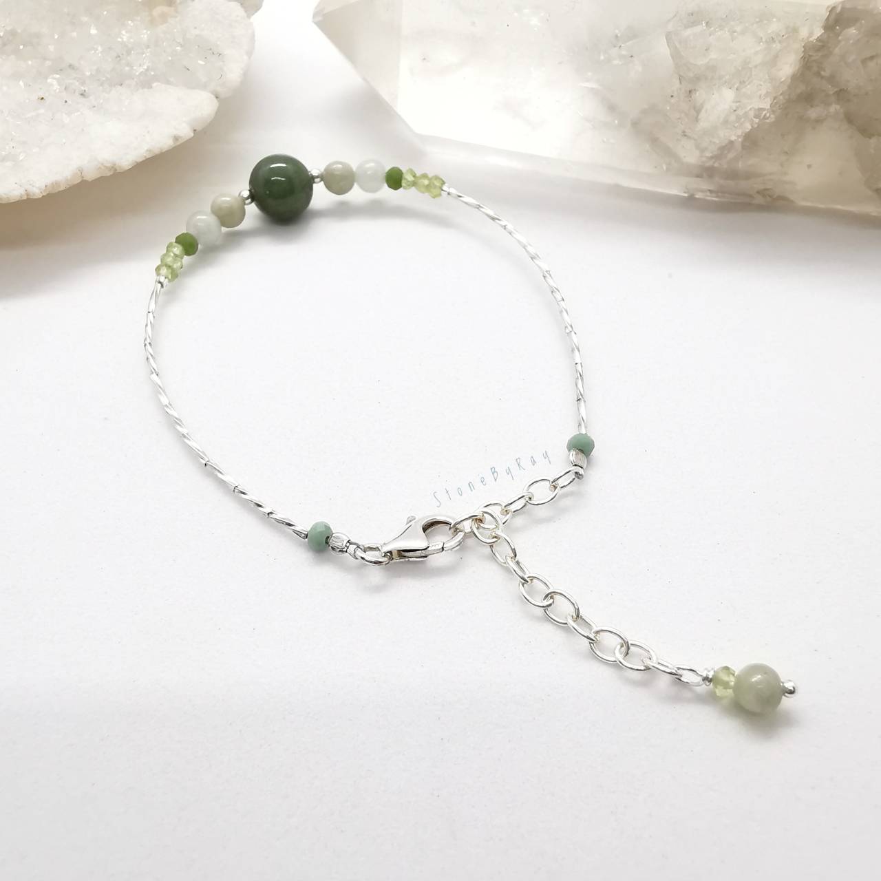 สร้อยข้อมือเงินหยก+เพอริดอท (Jade+Peridot)