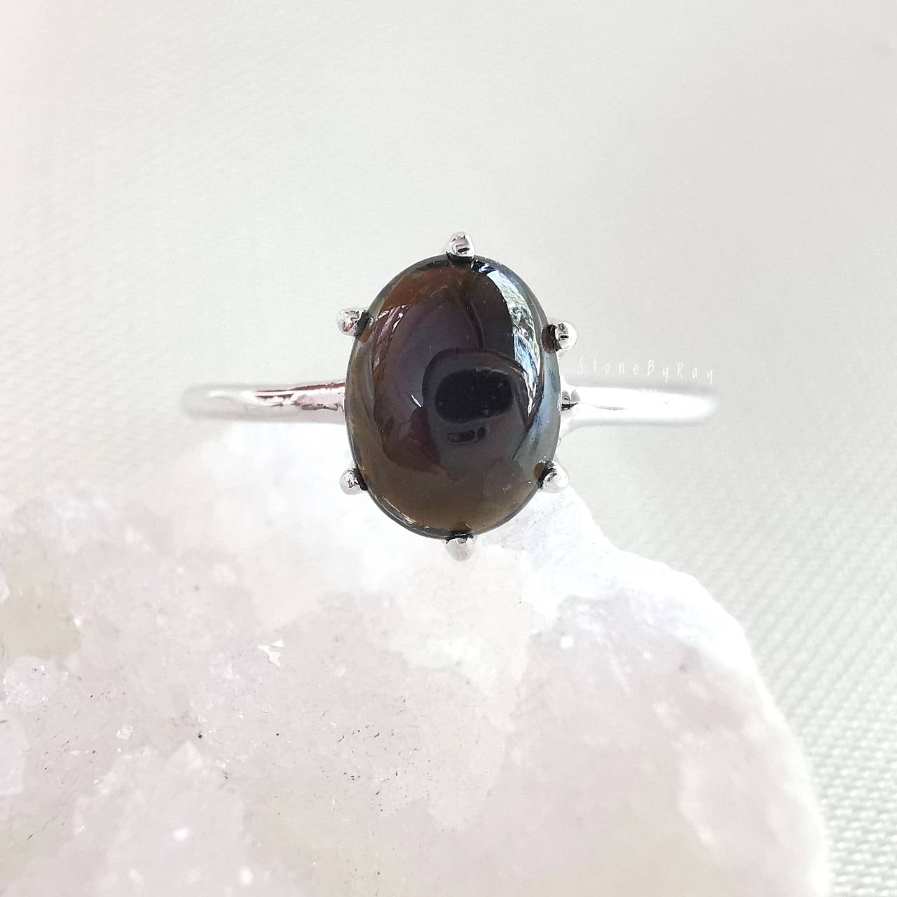 แหวนเงินหินสะเก็ดดาว Tektite