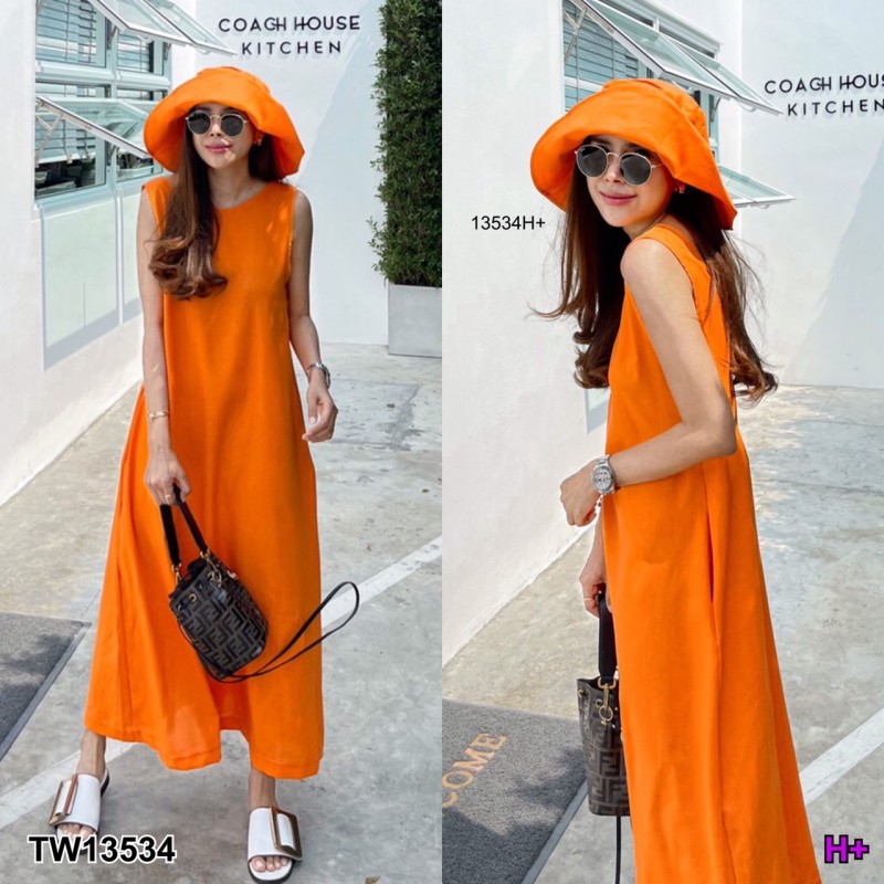 kudapy Maxi Dress เดรสยาวสีส้ม/สีครีม/สีเหลือง/สีเหลือง/สีดำ/สีขาว เว้าหลัง แขนกุด มีกระเป๋าข้างสองข้าง เนื้อผ้าลินินเนื้อดี เรียบหรูดูดีสุดๆ