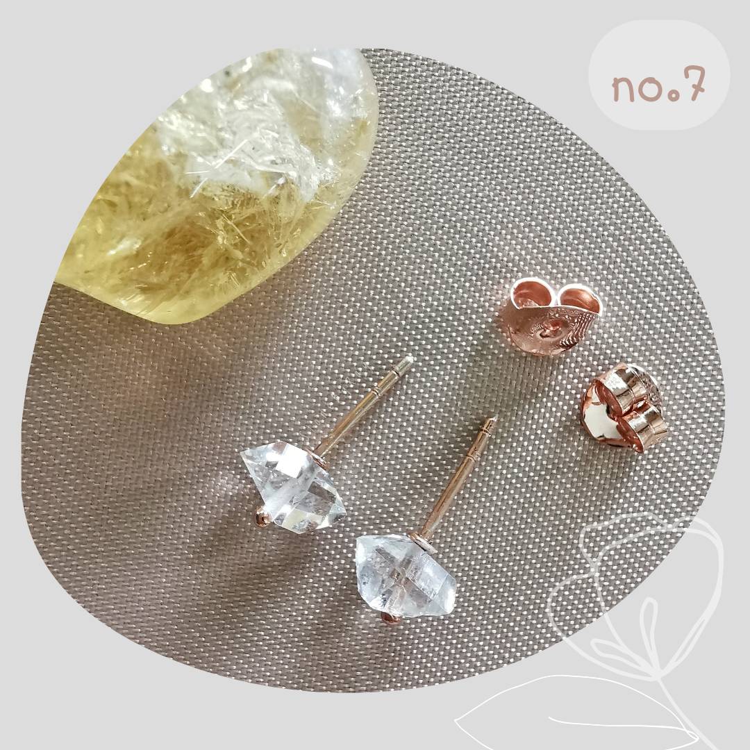 ต่างหูเงินชุบพิ้งโกลด์คริสตัลเฮอร์คิเมอร์ไดม่อน Herkimer Diamond