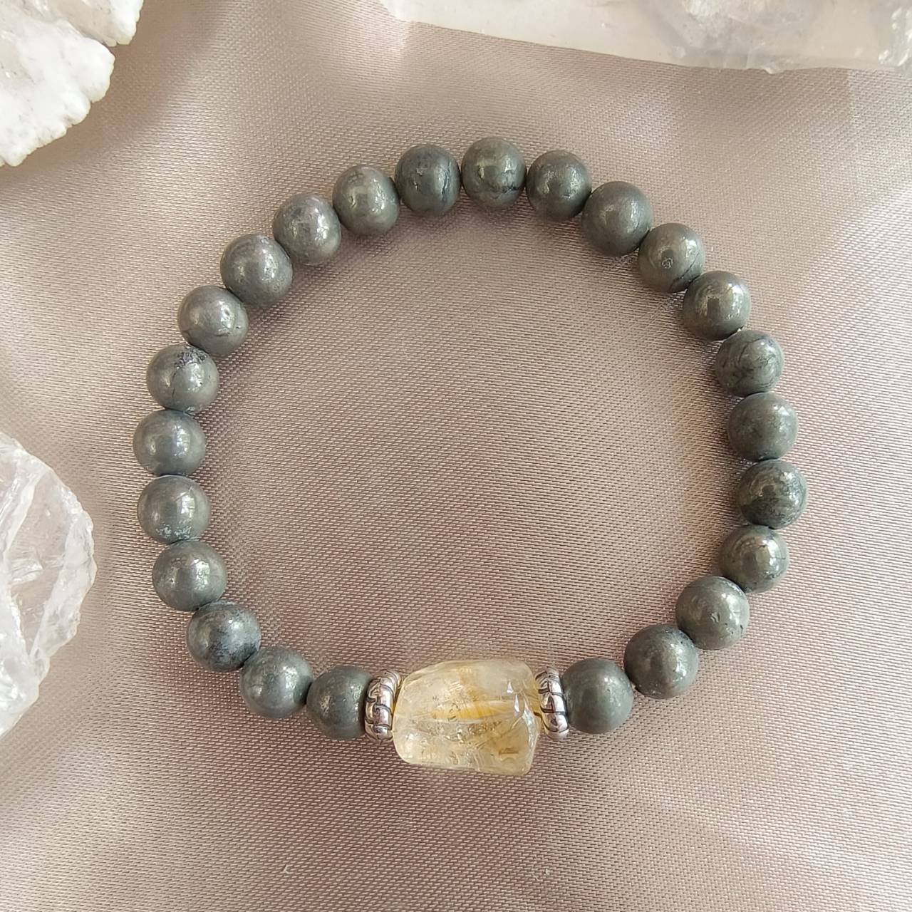 สร้อยข้อมือหินซิทรินร้อยกับไพไรต์ Citrine+Pyrite