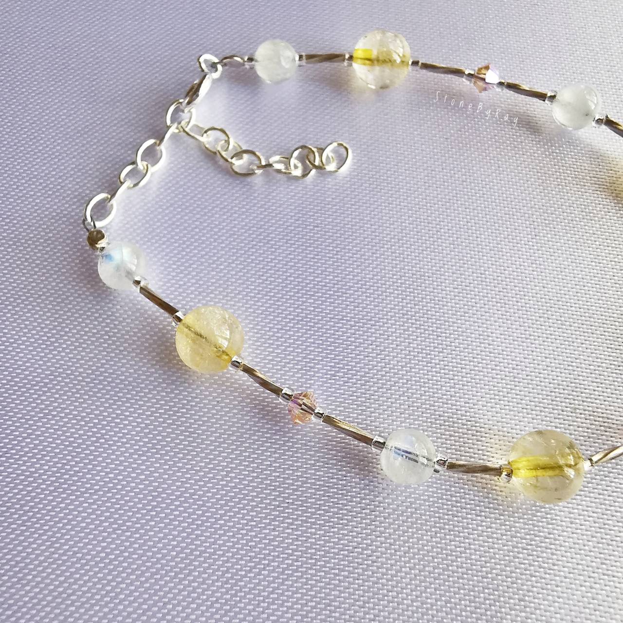 สร้อยข้อมือเงินหินซิทรินกับมูนสโตน Citrine+Moonstone