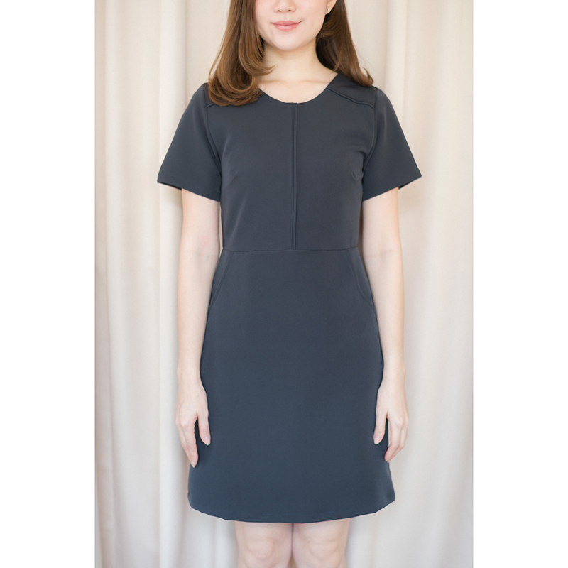 kudapy เดรสสั้นสีเขียวน้ำทะเล/สีน้ำตาล/สีเทาเข้ม มีซับในทั้งตัว ใส่สบายสวยดูดี