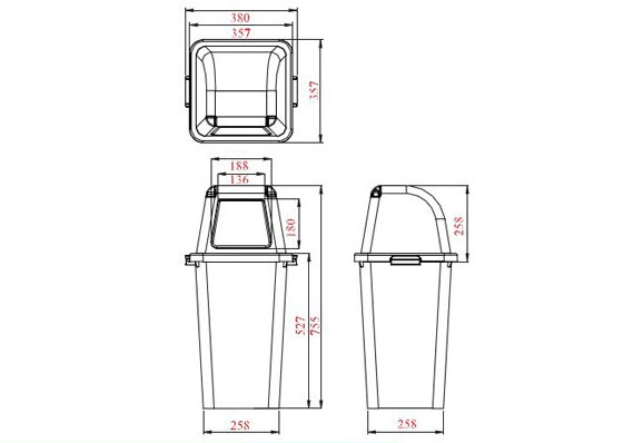ถังขยะ ทรงเหลี่ยม พลาสติกใส ฝาสี 40 ลิตร