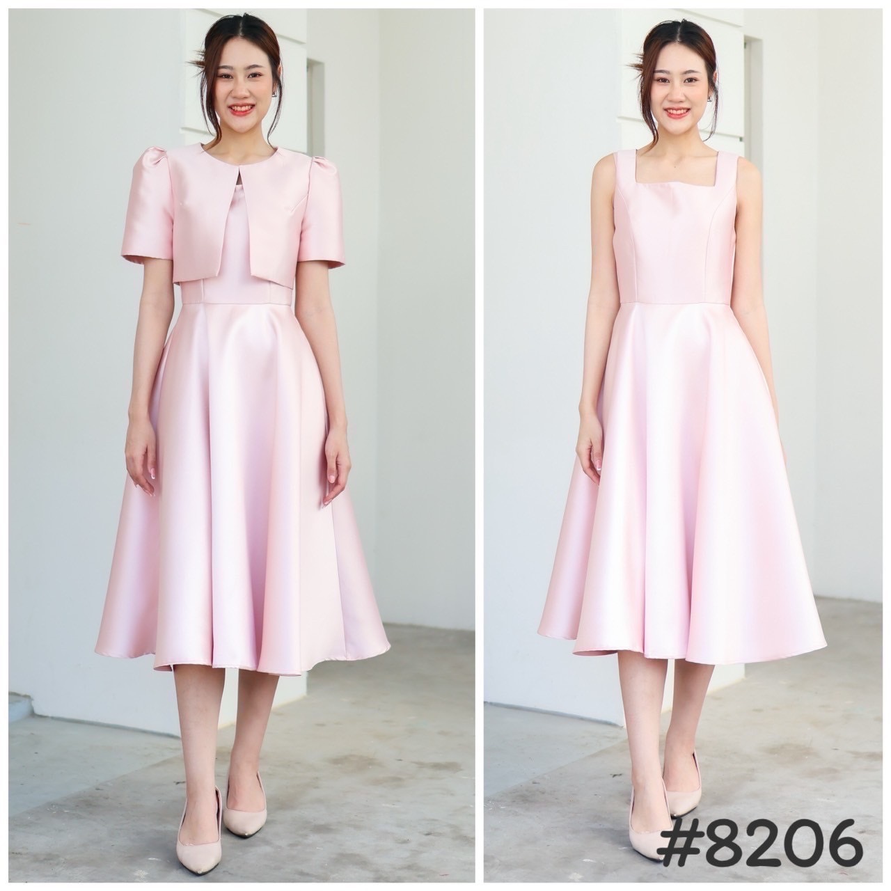 kudapy ชุดเซตเดรส+เสื้อคลุม เสื้อครอปแยกชิ้น แถมเข็มกลัดอก1ชิ้น สีขาว ,ชมพู , แดง ,โรสโกล,ฟ้า,ดำ