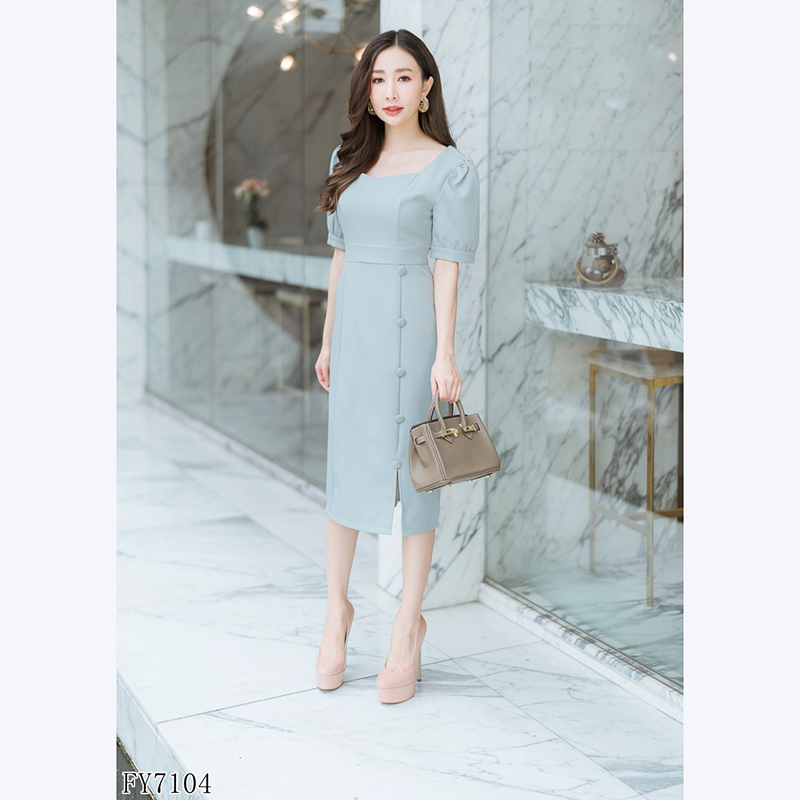 kudapyเดรสสั้นสีฟ้า/เขียว/กรมท่า ใส่ทำงานแต่งกระดุสวยดูดี