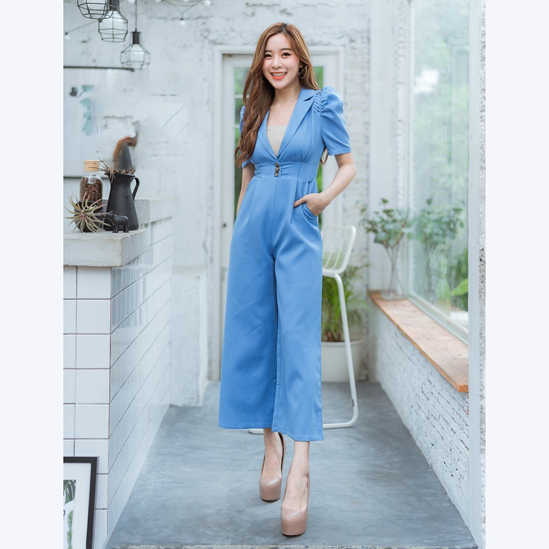 kudapy จั๊มสูทขายาวสีฟ้า,ชมพู,เขียว คอปกใส่แล้วสวยดูดีน่ารักมากๆ