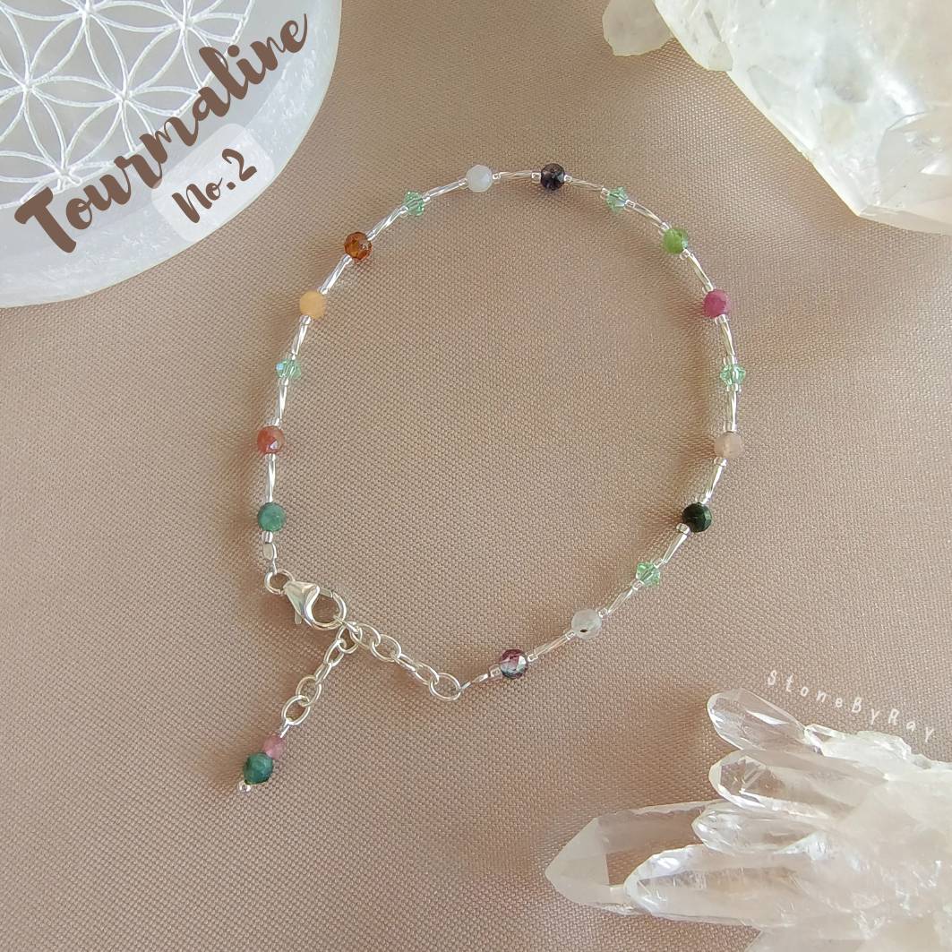 สร้อยข้อมือเงินหินทัวมาลีนเจียรเหลี่ยม Tourmaline