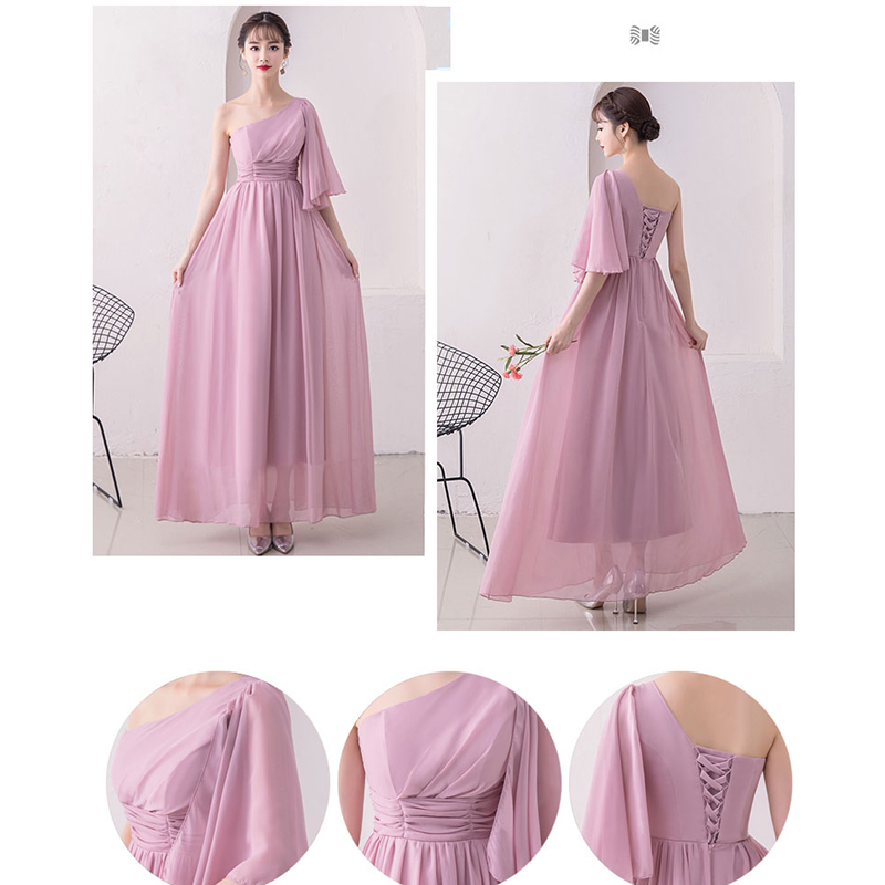 ชุดเดรสยาวออกงาน ผ้าชีฟองเนื้อดีสีชมพูกะปิ