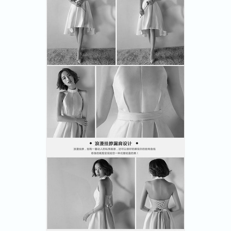 kudapy เดรสสั้นสีเทา ออกงานผ้าซาติน คอสูง เปิดครึ่งหลัง กระโปรงหน้าสั้นหลังยาว