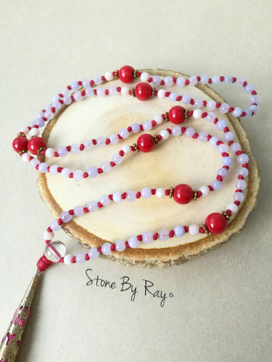 สร้อยคอปะการังแดง&หินอาเกตม่วง (Red coral&Lavender agate)