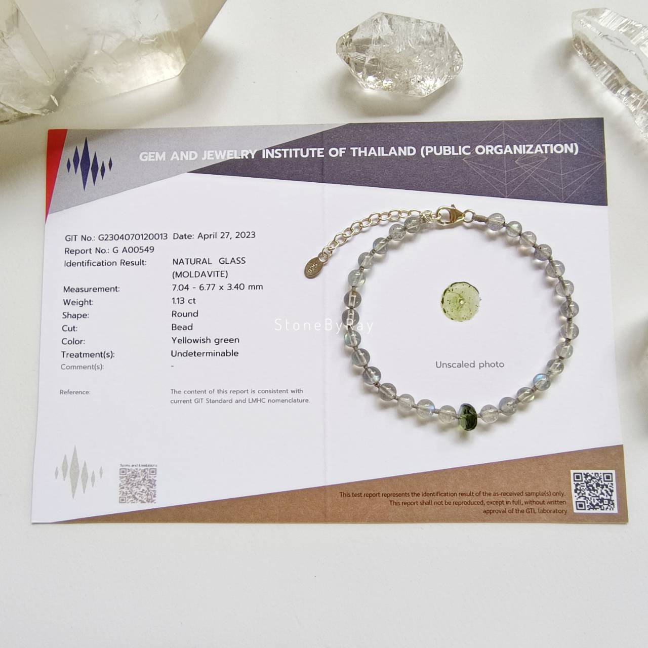 สร้อยข้อมือเงินสะเก็ดดาวโมดาไวต์กับลาบราโดไลท์ Moldavite+Labradorite