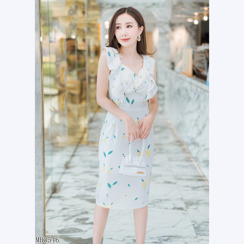 kudapy เดรสสั้นสีขาว แขนกุดทรงโบว์ดด๊สุภาพเรียบร้อยใส่่สบายตัว