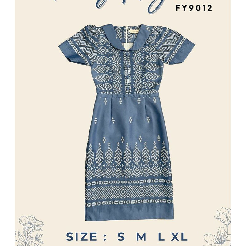 kudapy เดรสสั้นสีม่วง/สีกรม/สีชมพู ผ้าทอแต่งปกติดกระดุมหน้า