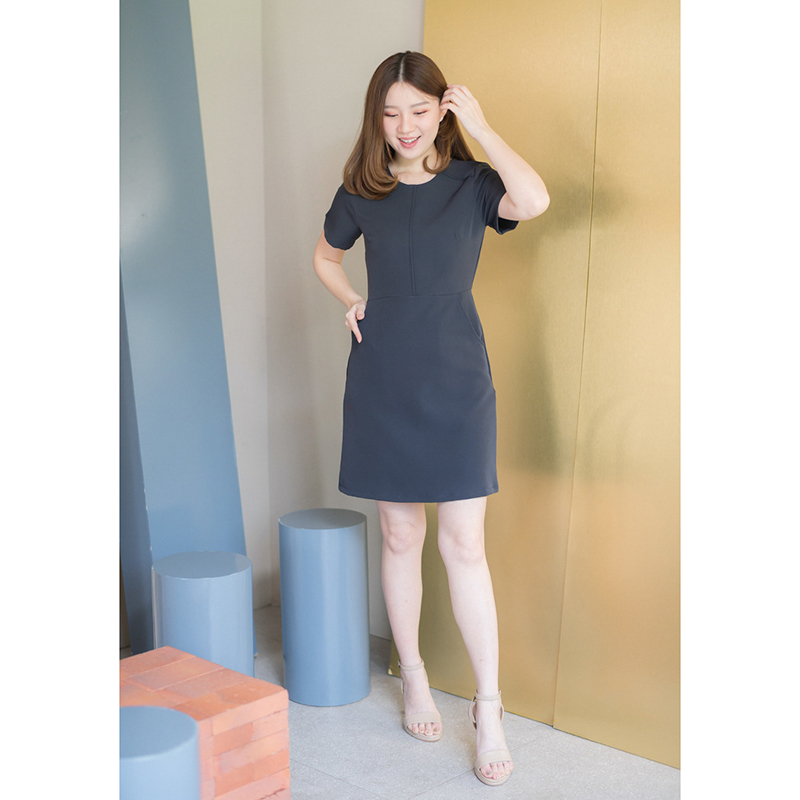 kudapy เดรสสั้นสีเขียวน้ำทะเล/สีน้ำตาล/สีเทาเข้ม มีซับในทั้งตัว ใส่สบายสวยดูดี