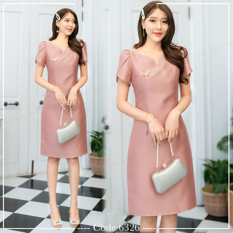 kudapy เดรสสั้นสีเหลืองทอง/สีชมพูอ่อน/สีชมพูเข้ม ผ้าไหม ชุดออกงานสวยดูดี ใส่สบาย