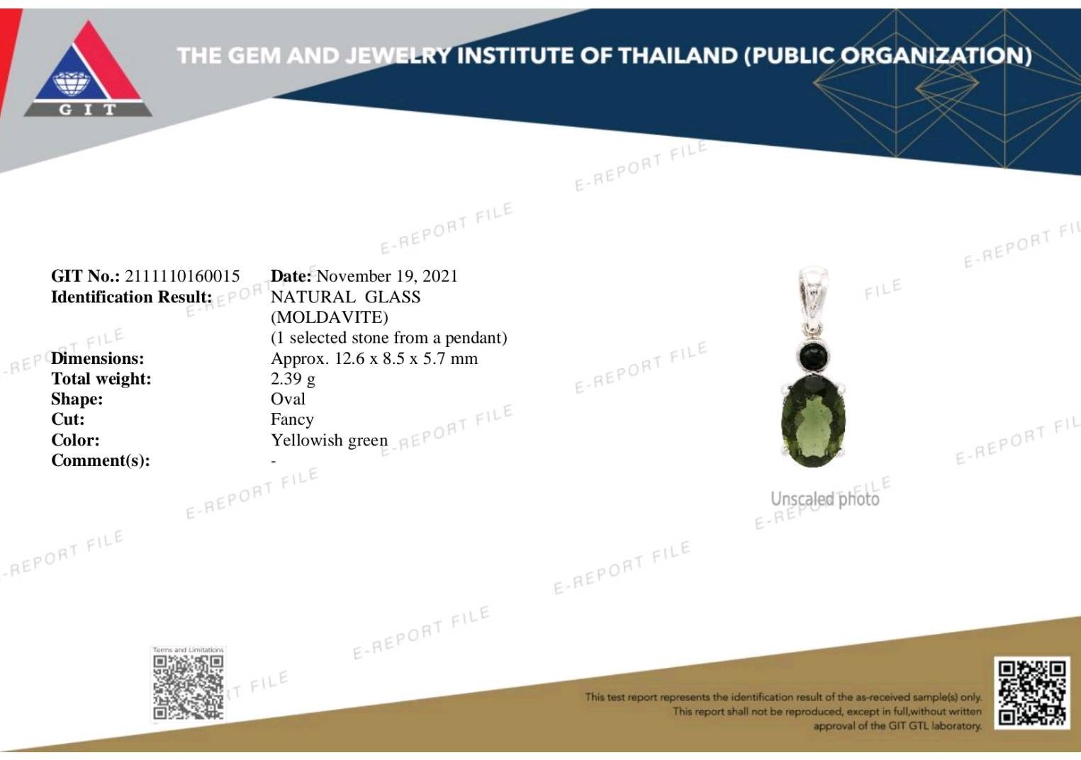 สร้อยคอเงินจี้สะเก็ดดาวโมดาไวท์กับสะเก็ดดาวสีดำ Moldavite+Tektite