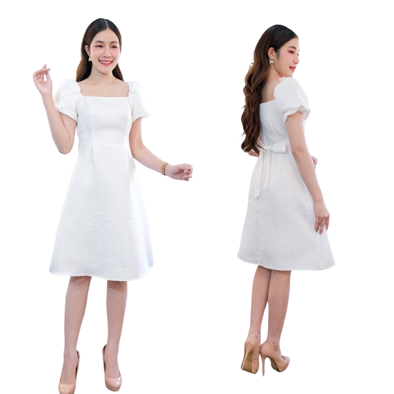 kudapy เดรสสั้นคอเหลี่ยนใส่ออกงานสีแดง,สีฟ้า,สีขาว,สีชมพูอ่อน,สีเขียวพาสเทล เดรสสั้นพอดีเข่า ใส่งานแต่ง งานบุญได้หมดค่ะ