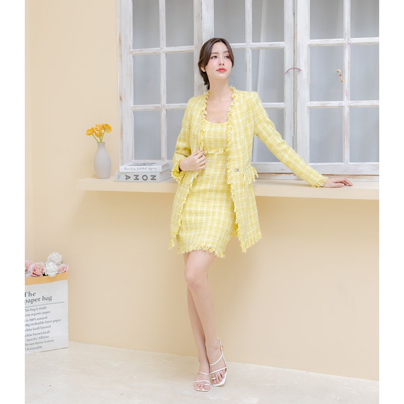 kudapy ชุดเซต 2 ชิ้นสีชมพู/สีเหลือง งานผ้าทวิตสีหวาน พาสเทล แมตช์ง่ายใส่ได้หลายลุค เรียบๆแบบคุณหนู แต่ก็เรียบหรู