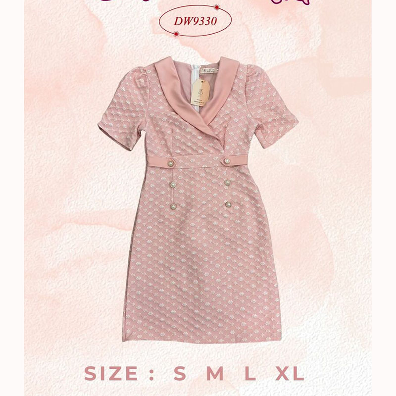 kudapy เดรสสั้นสีม่วง/สีชมพู/สีคราม กระดุมเอวผ้าแจคกาด ใส่ทำงาน สวยดูดี