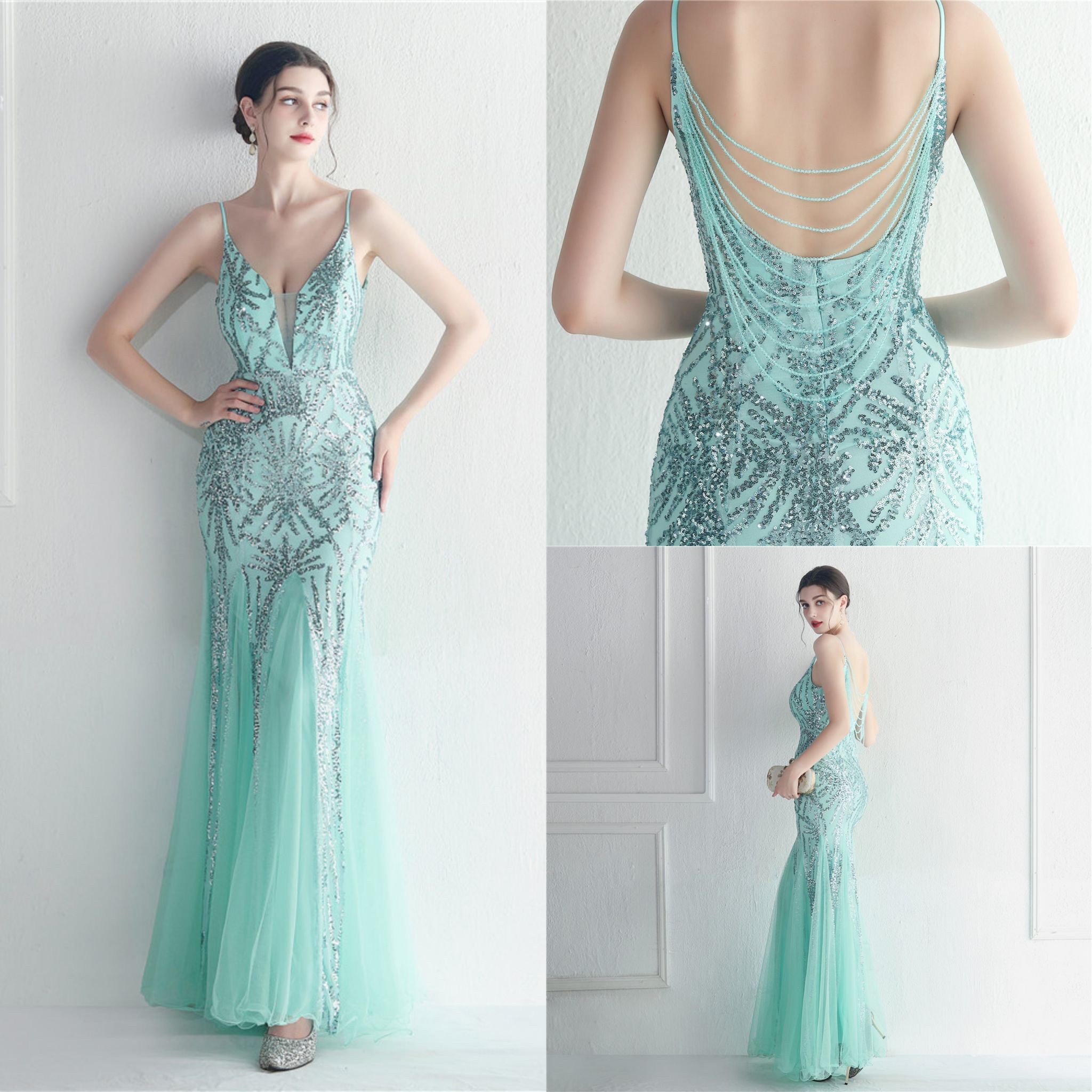 kudapy ชุดราตรียาวสายเดี่ยวผ้ากริสเตอร์ โชว์หลังแต่งสายระบาย ผ้ายืดตามตัว สีครีมเงิน,สีครีมโรสโกลด์,สีเขียวมิ้นท์,สีดำ,สีน้ำเงินกรม,สีแดงเบอร์กันดี,สีขาว,สีม่วง