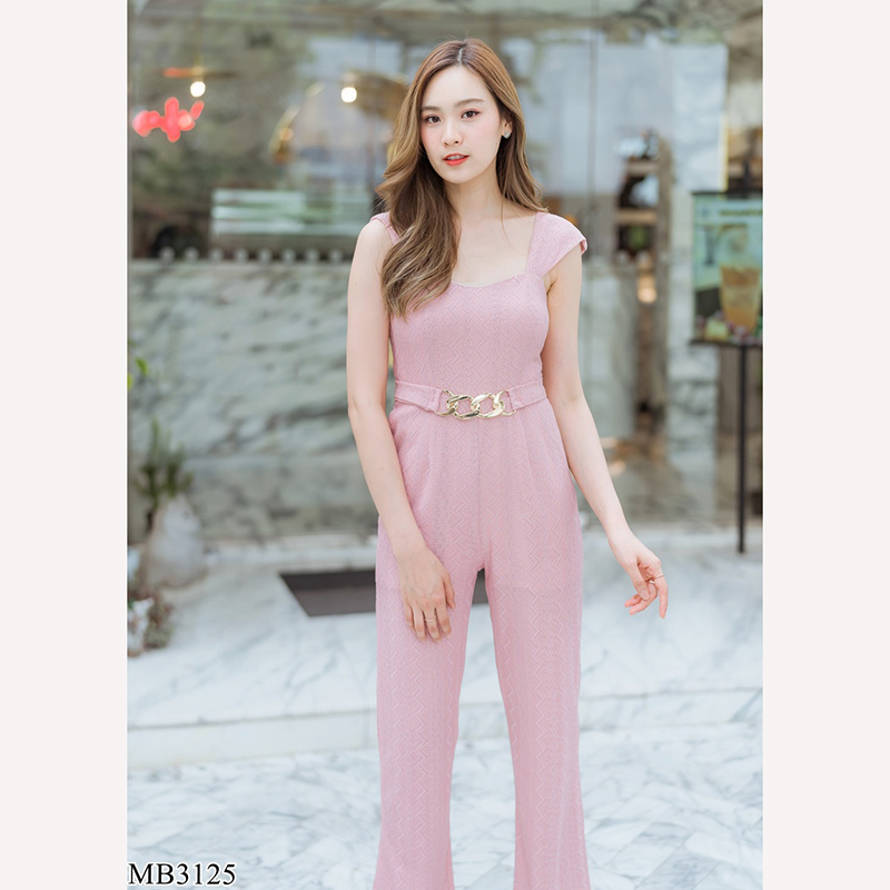 kudapy จั๊มสูทสีชมพู/สีดำ/สีขาว ขายาวลูกไม้มีซับ ใส่สบายสวยดูดี