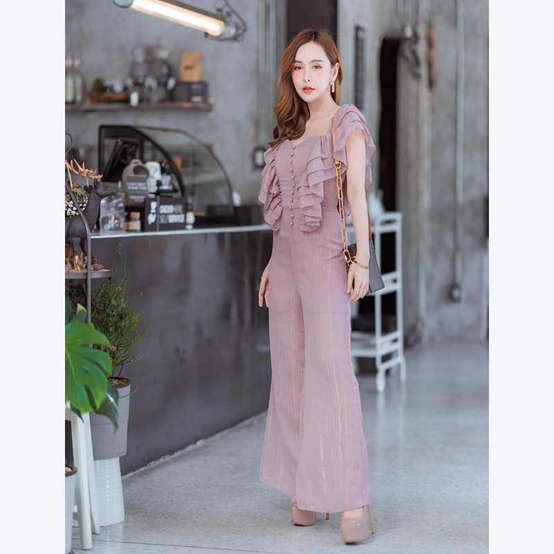 kudapy เดรสยาวแขนสั้นสีส้มอิฐ,ชมพูกะปิ,เขียวใบตอง,เขียวเข้ม แต่งกระดุมและป้ายหน้า งานสวย