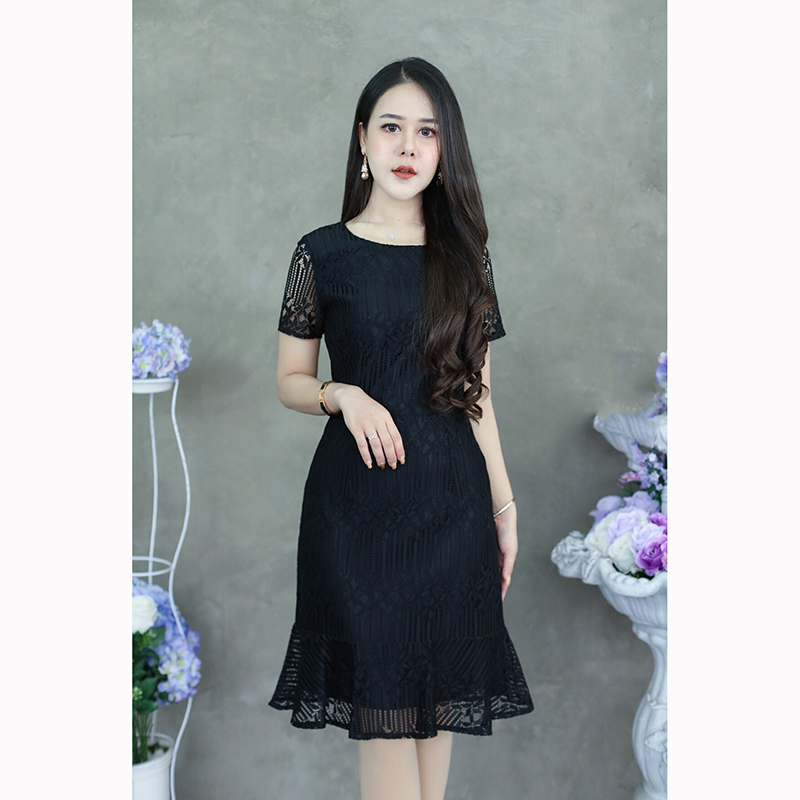 kudapy เดรสสั้นสีดำ ลูกไม้ลายสวย เนื้อผ้าอย่างดี มาในทรงคลาสสิคที่ใส่ได้ตลอด