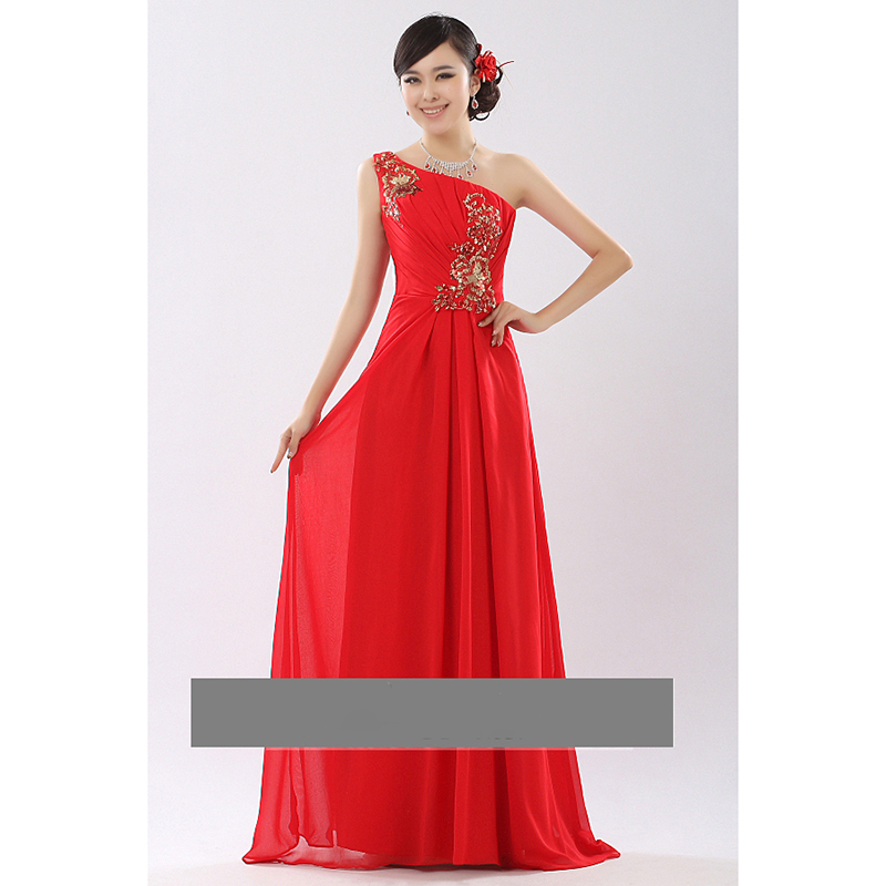 kudapy เดรสยาวสีแดง/ครีม/น้ำเงิน ไหล่เดียว แต่งลูกไม้ปักเลื่อมละเอียด ช่วงอกจับเดรปสวย