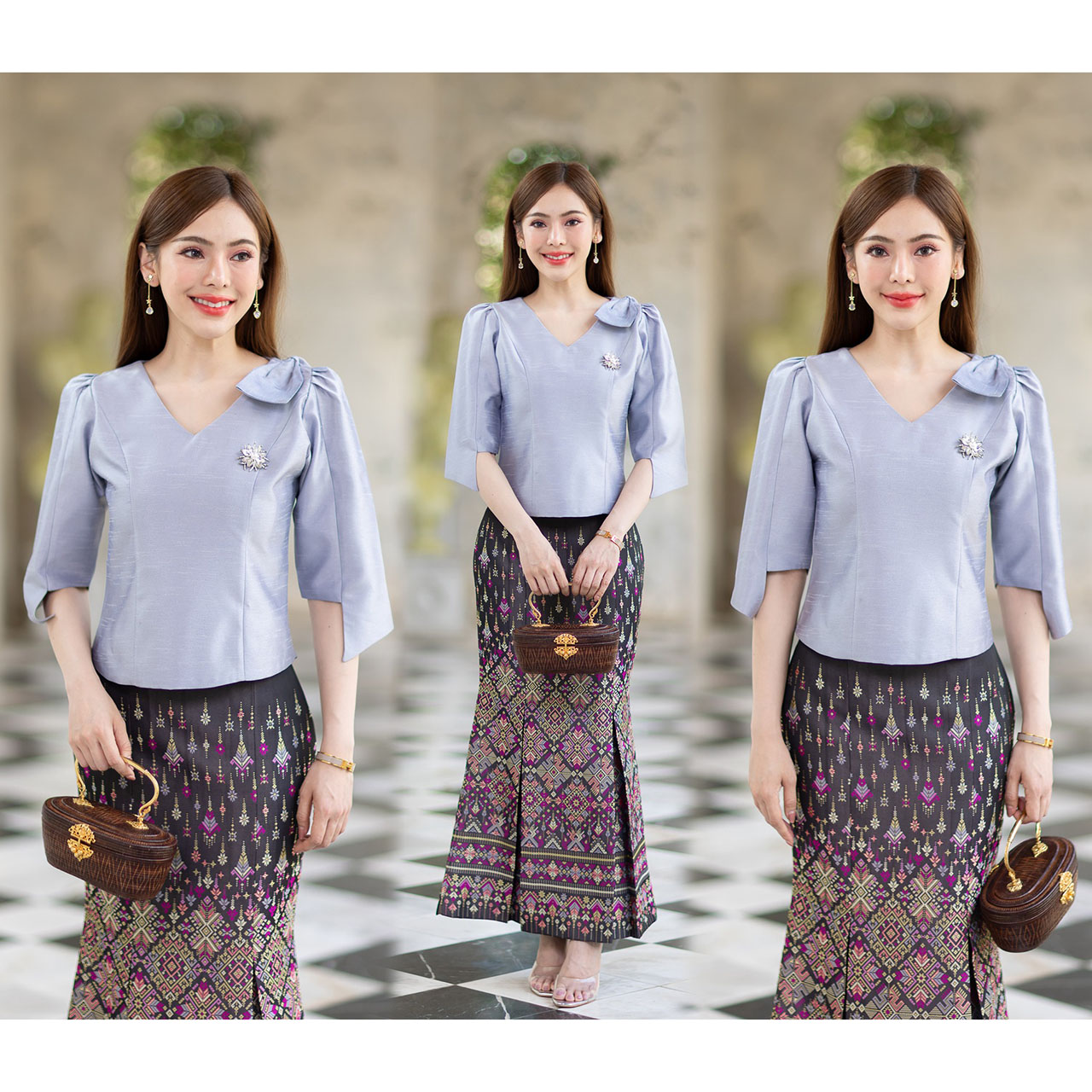 kudapy เสื้อผ้าไหม4เส้นสีขาว/สีม่วงอ่อน/สีชมพู ทุกสีใส่แล้วขับผิว ดูดีมีออร่า เนื้อผ้าทอ เนื้อเบาสบาย ใส่สบายผิว อัดกาว อยู่ทรง ใส่สวยตามแบบ (เฉพาะเสื้อ)