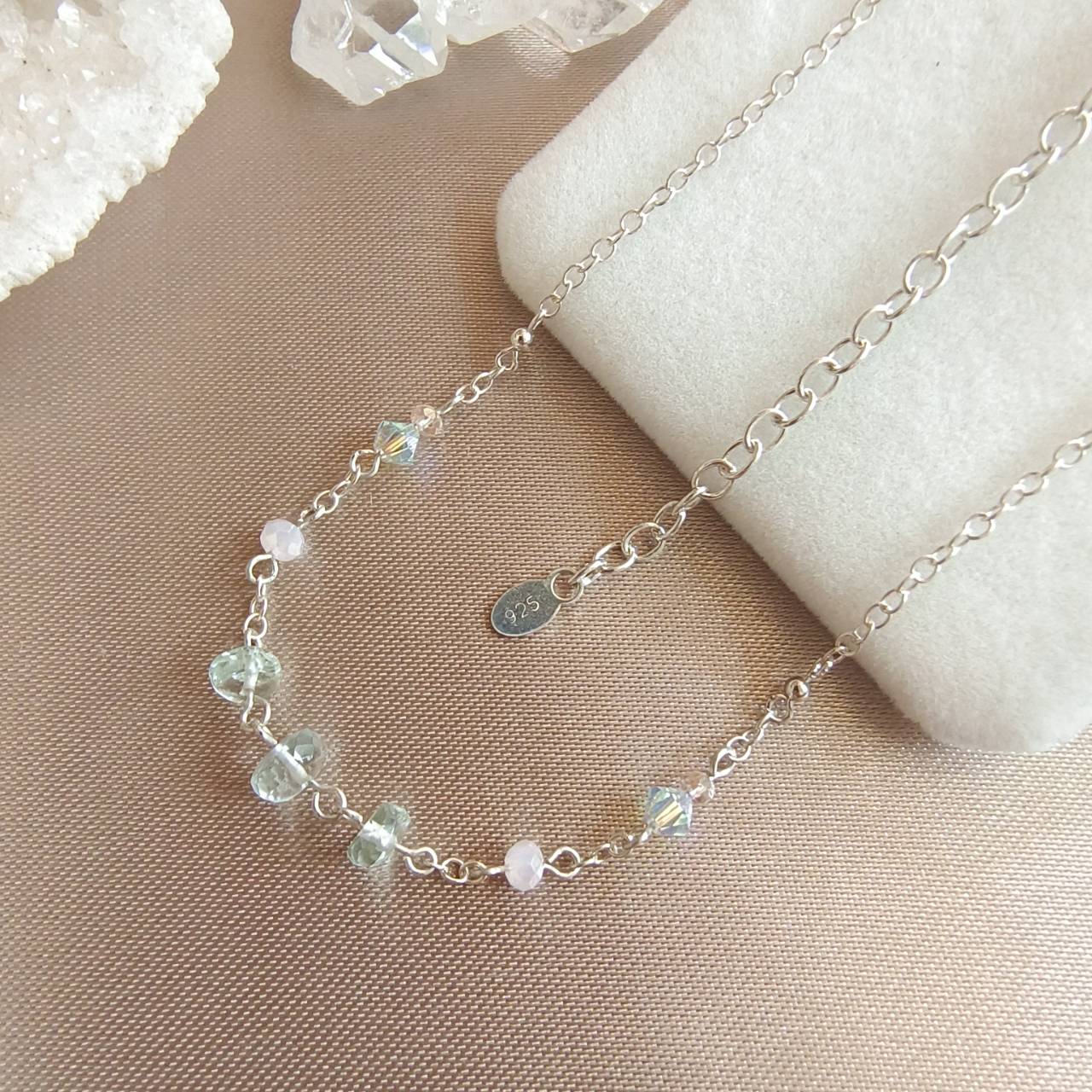 สร้อยคอเงินหินอความารีนเจียรเหลี่ยม Aquamarine